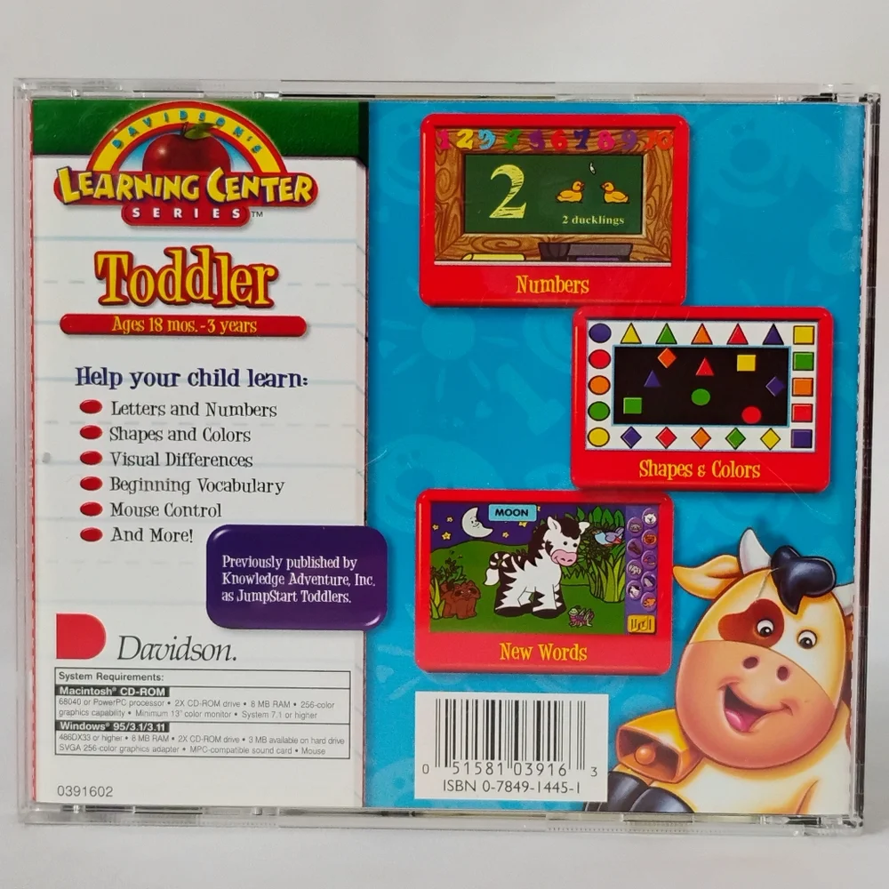Davidson's Learning Center Toddler Education Video Game Letters Numbers Shapes